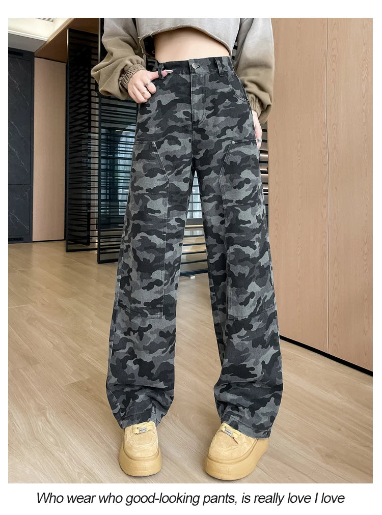 women's Denim Pants Old Washed Jeans Straight Casual Loose Wide Leg Trousers work pants New Fashion Female Clothing high waisted