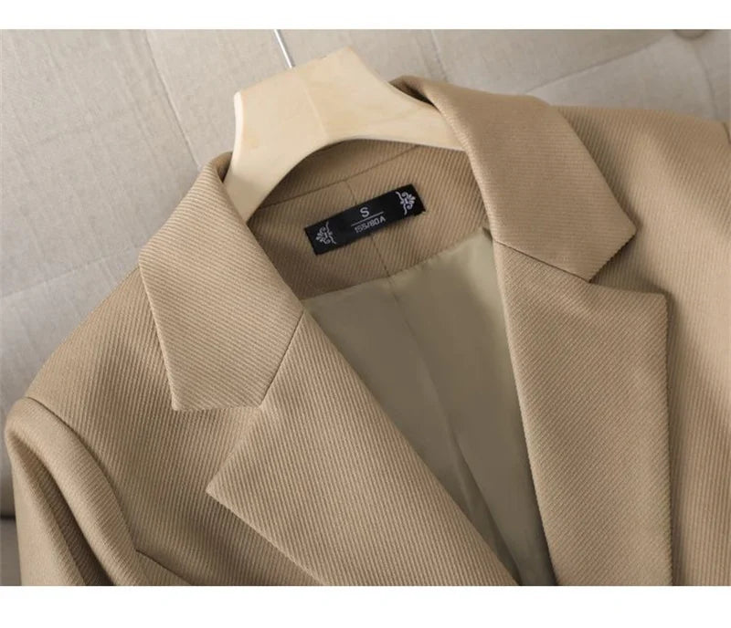Autumn Winter Jacket Women Long Blazer Khaki Coffee Black Office Ladies Formal Jacket Business Work Wear Coat Female Outerwear