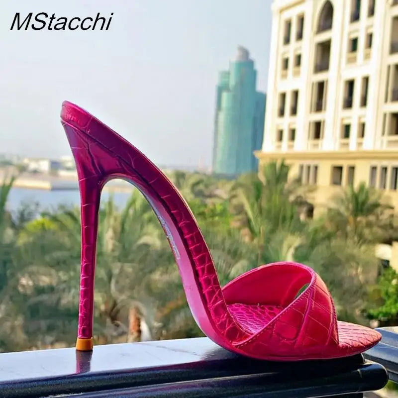 Very High Heel Shoes For Women Slippers Summer Peep Toe Stiletto Sandals Laser Dazzling Color Sandals Star Style Women Shoes New