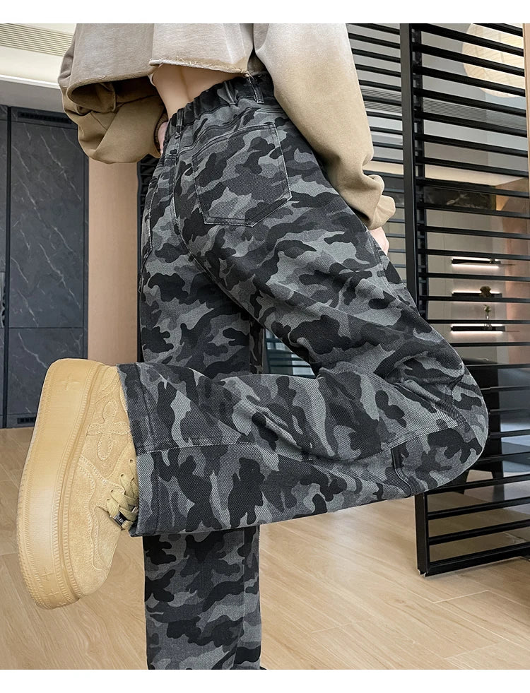 women's Denim Pants Old Washed Jeans Straight Casual Loose Wide Leg Trousers work pants New Fashion Female Clothing high waisted