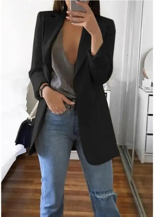 Elegant Suit Polo Neck Slim Jackets Fashion Women Temperament Spring Autumn 2025 New Blazers Casual Office Lady Commute Coats