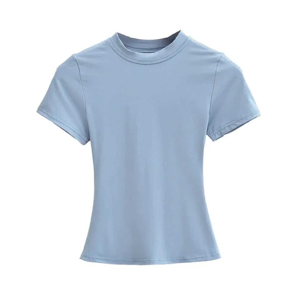 New High Quality Casual T shirt Sexy Slim Short Sleeves Fashion Trend Solid Women Clothing y2k Tops