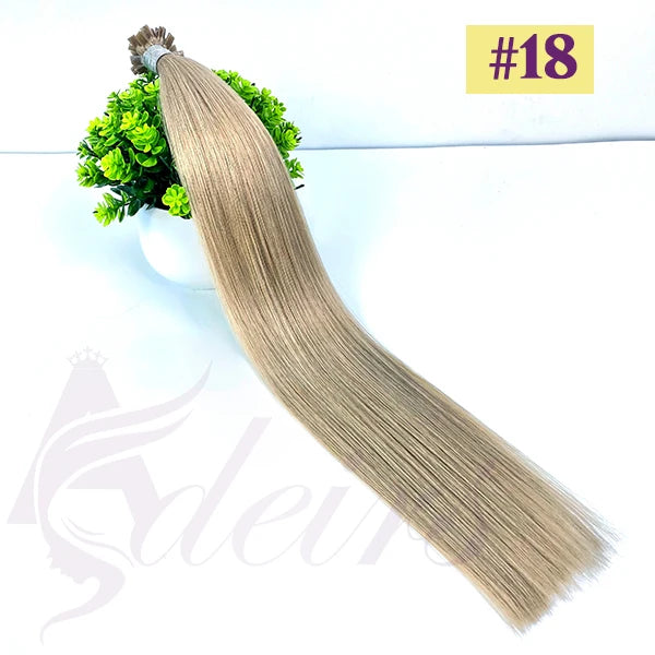 ADEIRS Flat Tip Hair Extensions 100% Real Human Hair Fusion Keratin Capsule Hair Extensions Brown Blonde Straight 1g/Strand
