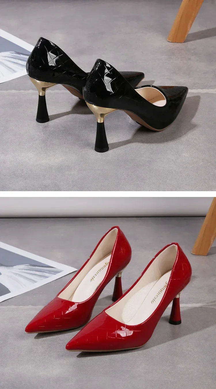 Shoes Woman 2024 Trend New Summer Red Heels Elegant Woman Black Heeled Pointed Toe Pumps Dress Leather White Ladies Shoe