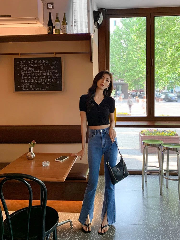 Women's Flared Jeans with Slits Bell Bottom Trousers Retro High Waist Shot Cowboy Pants for Woman Original Top Selling Baggy R Z