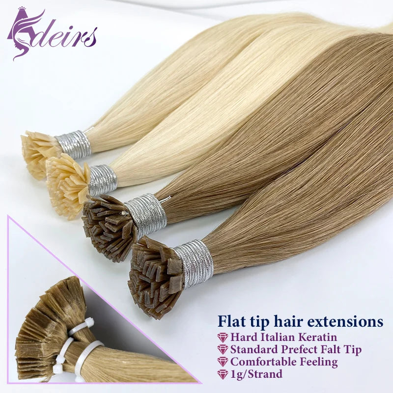 ADEIRS Flat Tip Hair Extensions 100% Real Human Hair Fusion Keratin Capsule Hair Extensions Brown Blonde Straight 1g/Strand
