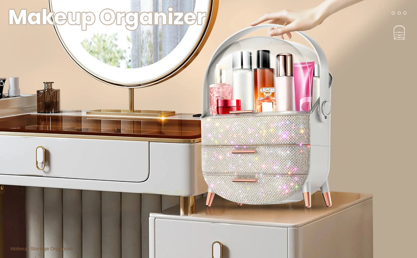 Compact Makeup Organizer - Spacious Storage for Eyeshadow, Skincare & More - Perfect for Bedrooms, Dorms, and Travel - Keeps Cos