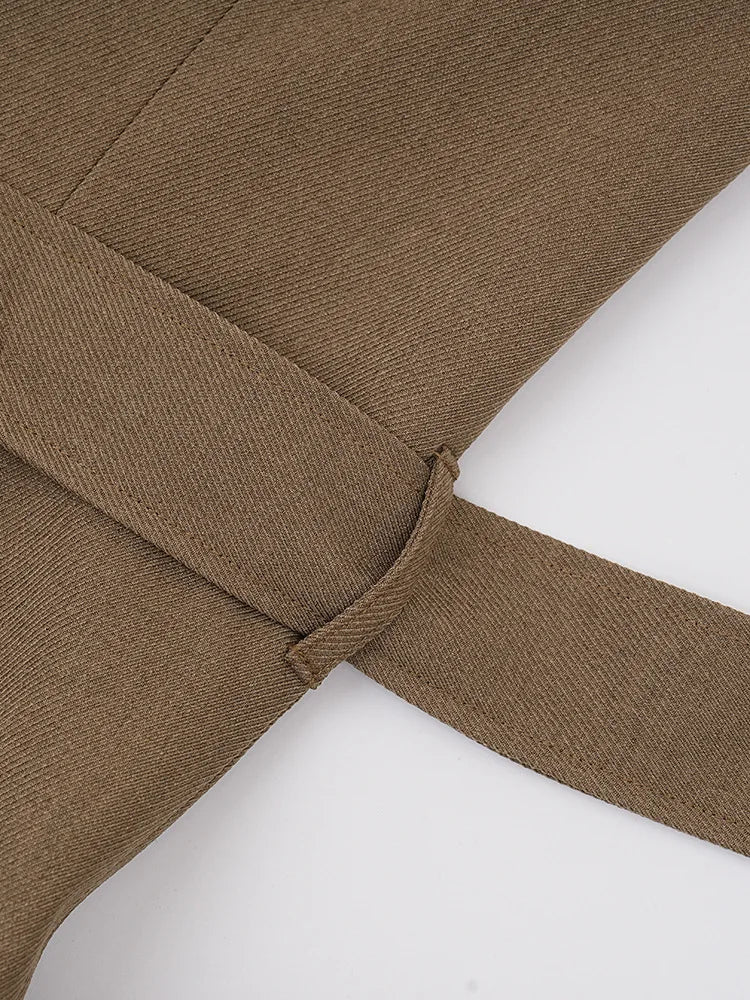 KWTX 2025 Spring Summer Brown Blazer Women's Vintage Slim Single Breasted Belted Jacket Pocket Elegant Office Casual Outfit