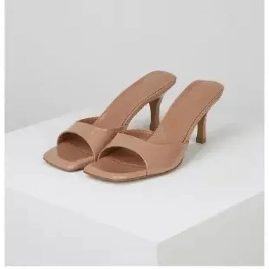 New Summer New Slippers Women  Trend Sexy Large Size Square Toe Thin Heels Shoes Ladies Casual Slippers Heel zapatos 35-42