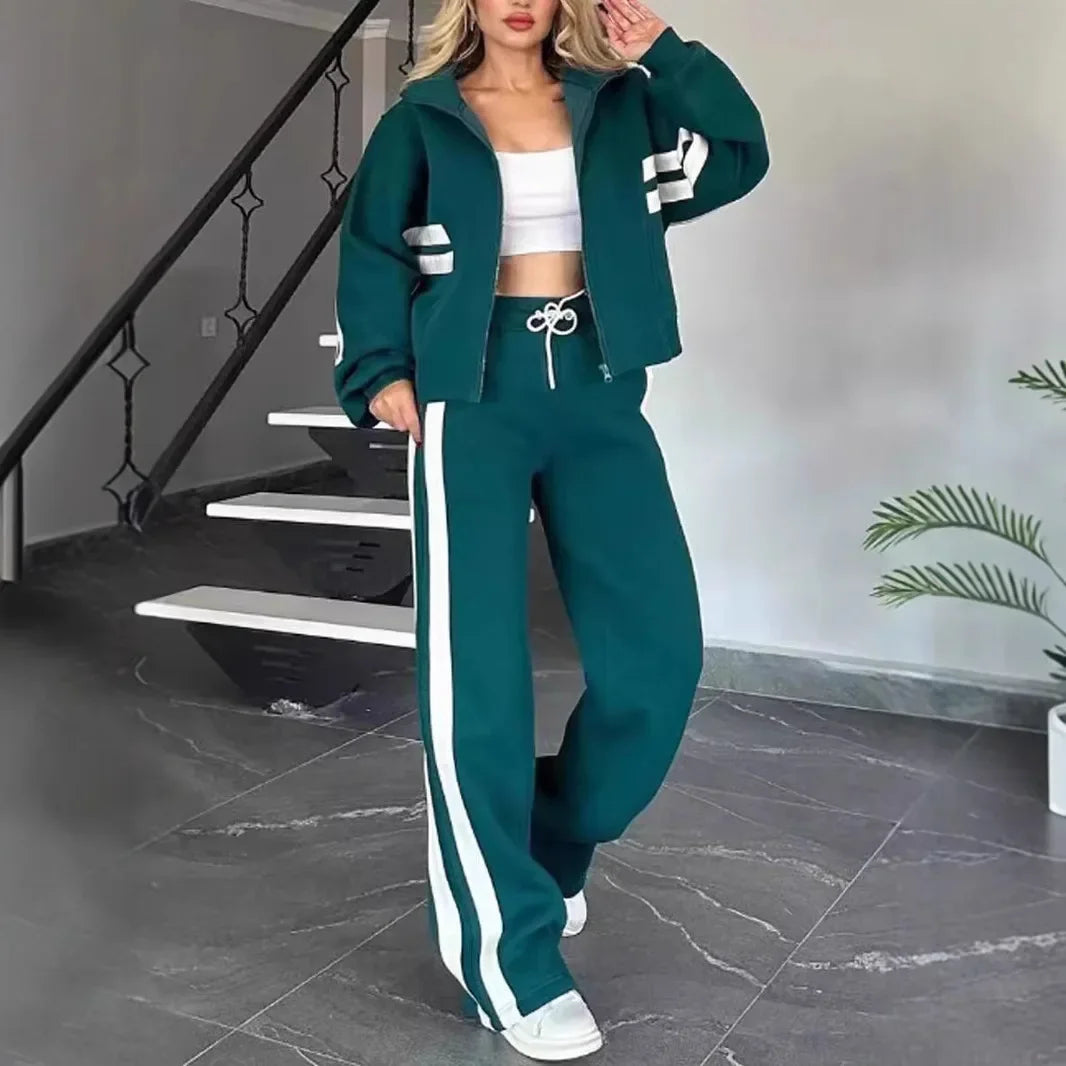 Women Two Piece Set Pants Sets Striped Jacket Matching Sets Y2k Tops Tracksuit Autumn Spring Long Pant Casual Outfit Suits 2025