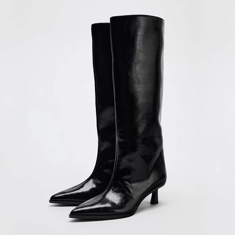 High Heels Women's High Boots Sexy Pointed Toe Fashion Shoes 2025 Winter Walking Chelsea Boots New Trend Gothic Long Mujer Botas