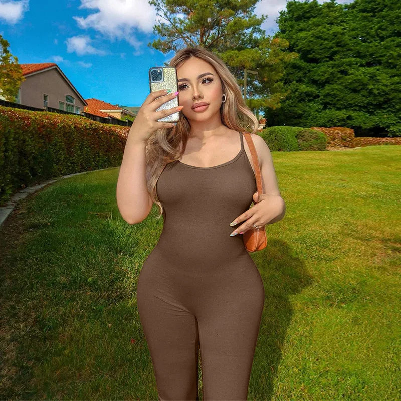 Black Sexy Jumpsuits Women Summer Sleeveless Rompers Spaghetti Strap Backless Casual Bodycon Skinny Sports Fashion Streetwear