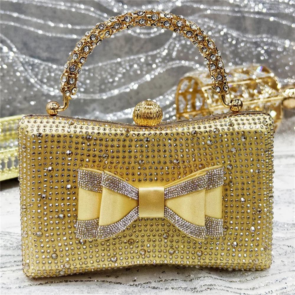 Med Heel Shoes for Women Hollowed Out Embroidery Rhinestone Italian Design Olive-green Color Pointed-Toe Shoes and Bags Set