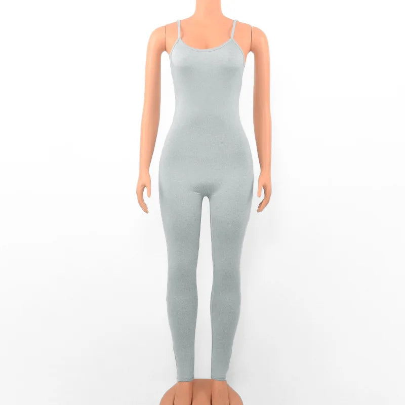 Black Sexy Jumpsuits Women Summer Sleeveless Rompers Spaghetti Strap Backless Casual Bodycon Skinny Sports Fashion Streetwear