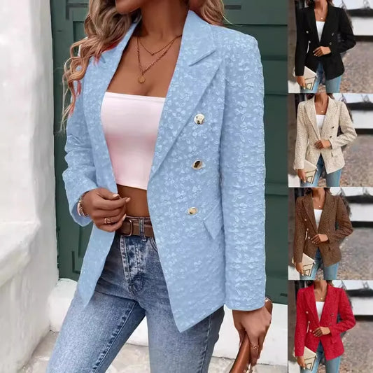 New Women's Blazers Spring Autumn Button Cardigan Jacket Fashion Commuter Office Solid Color Jacquard Elegant Simple Suit Top