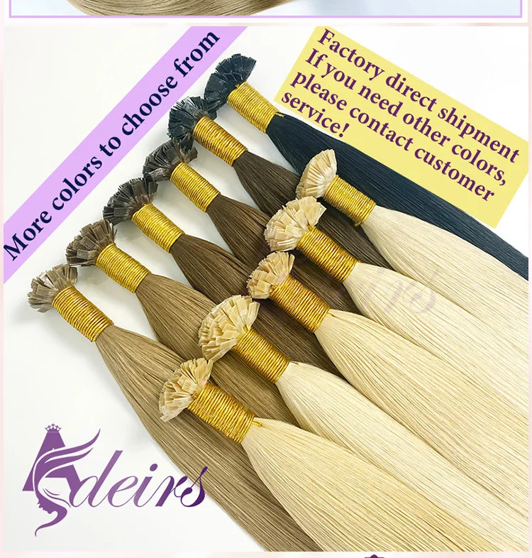 ADEIRS Flat Tip Hair Extensions 100% Real Human Hair Fusion Keratin Capsule Hair Extensions Brown Blonde Straight 1g/Strand