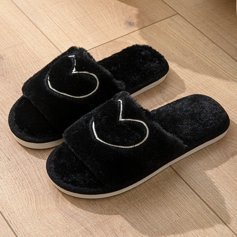 Plush Open Toe TPR Men And Women Couple Slippers
